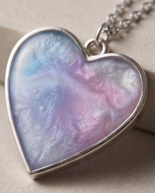 Aurora Heart Resin Necklace | Swirl Blue Lavender Pink Pendant | Handmade Jewelry | Dream Gift for Her