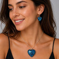 Blue Glitter Resin Heart Jewelry Set | Teal Heart Necklace and Earrings | Handmade Gift Set | Ocean Jewelry