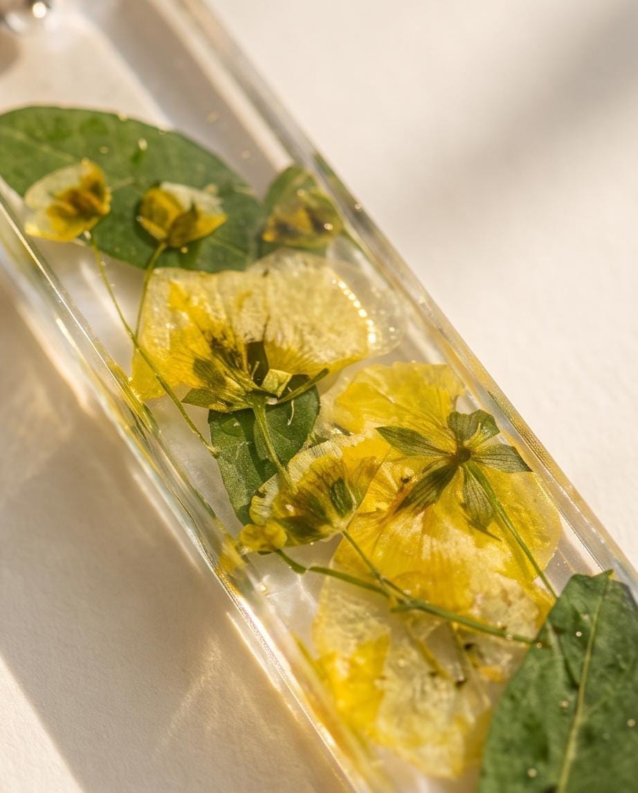 Yellow Pressed Flower Resin Jewelry Set | Handmade Botanical Necklace & Earrings