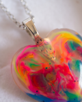 Rainbow Swirl Resin Heart Necklace | Bold Colorful Handmade Pendant | Gift Box Included | Fun Gift for Her