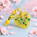 Bumble Bee Resin Keychain | Yellow Heart & Flower | Handmade Beaded Gift