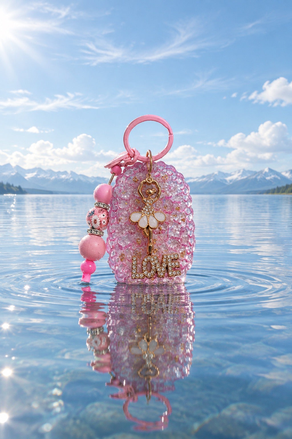 Pink Ballerina Resin Keychain | Oval Charm with Beads | Handmade Dance Gift
