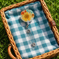 Pressed Flower Glitter Badge Reel | Yellow Orange Blue | Handmade Resin Clip