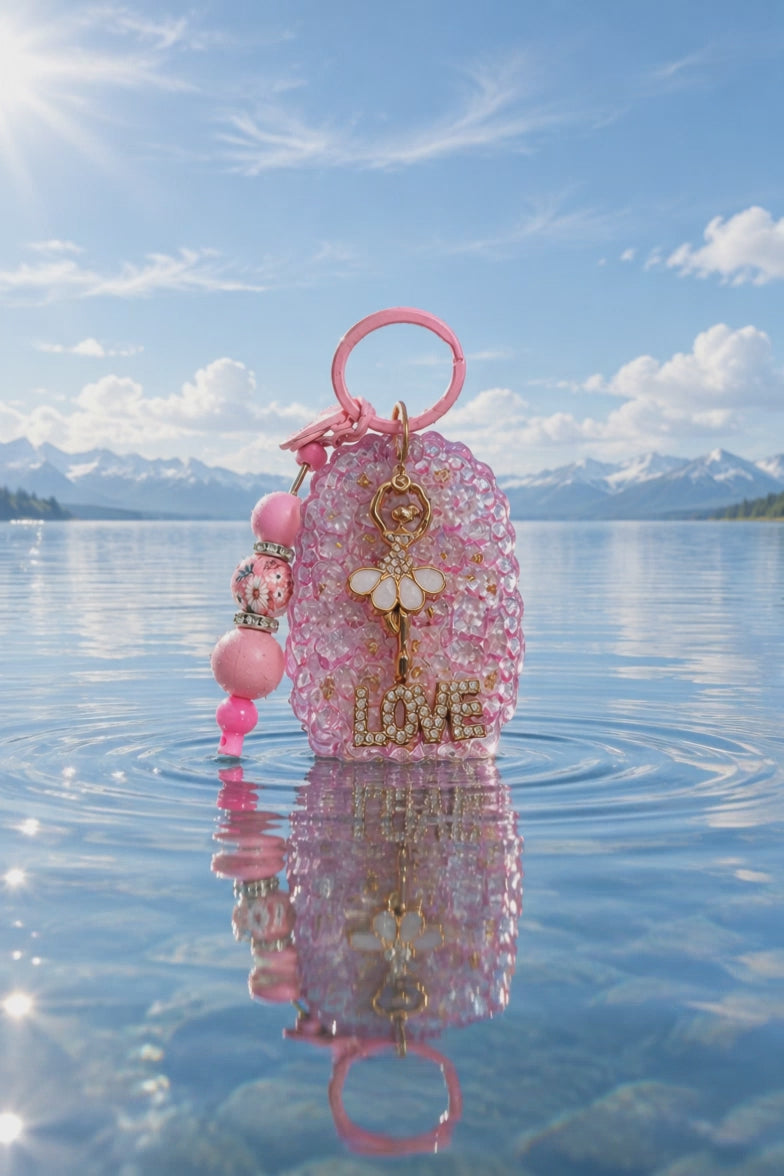 Pink Ballerina Resin Keychain | Oval Charm with Beads | Handmade Dance Gift